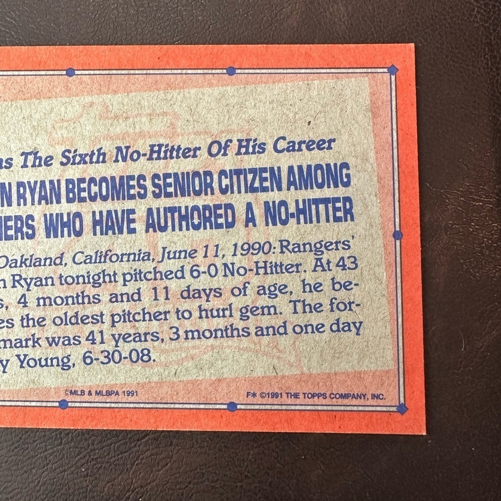 1991 Topps 40 years of Baseball 1990 Record Breaker Nolan Ryan Mint Condition - Picture 5 of 5